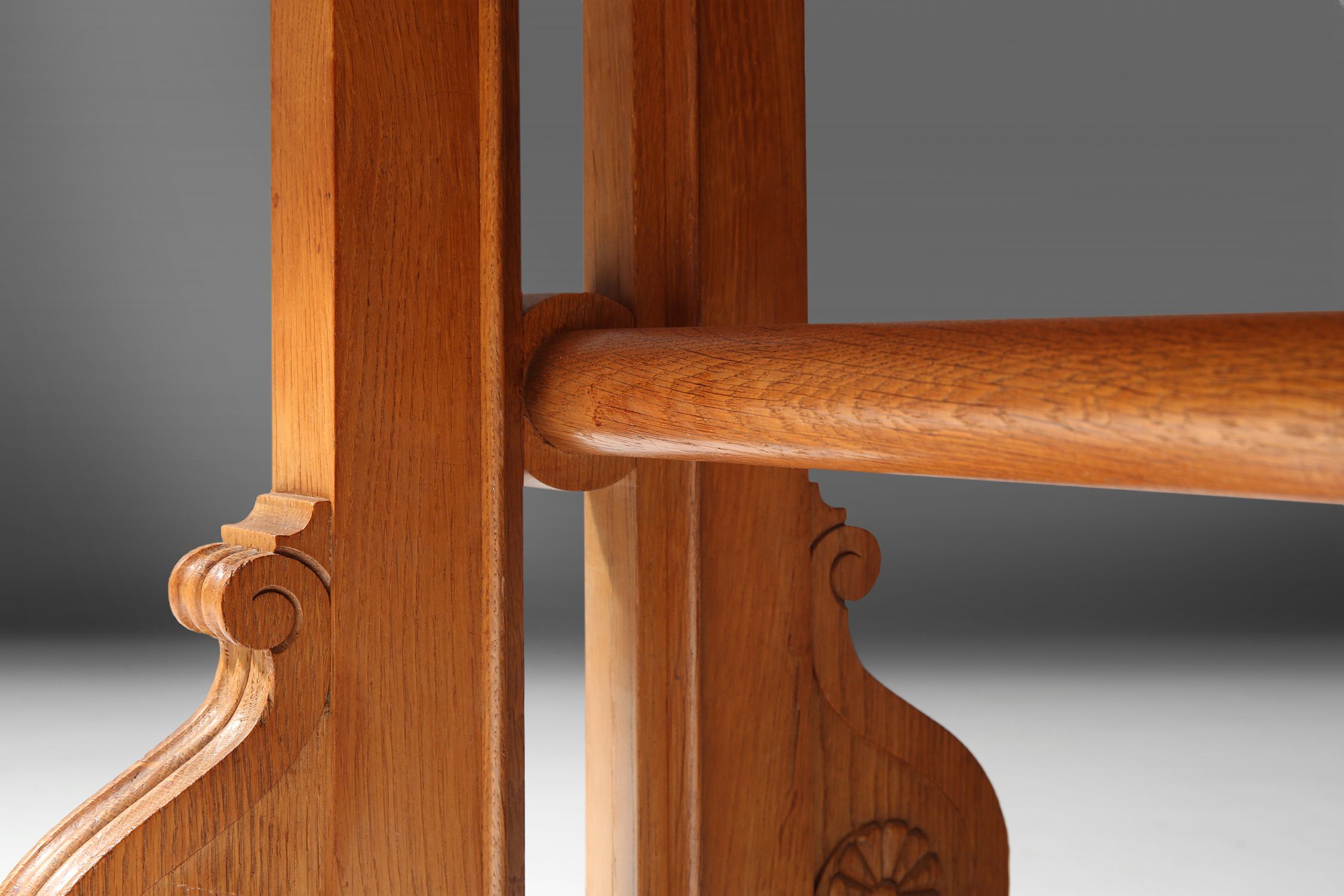 Art Deco Oak Coffee Table with Sculpted Details, Belgium 1940sthumbnail
